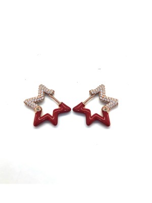 orecchino stella in argento 925 con zirconi e smalto rosso